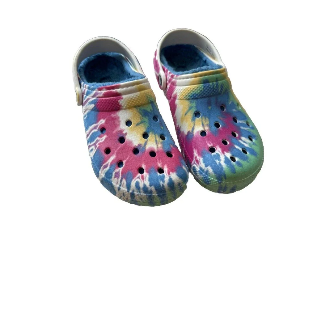Crocs Classic Lined Tie Dye Powder Blue/Multi Roomy Fit Unisex Size W9 M7 - Picture 1 of 6